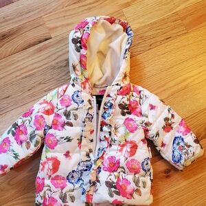 Rothschild White Ruffle Floral Winter Coat 12M